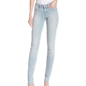True Religion Pink Paint Splatter Skinny Jeans, 26